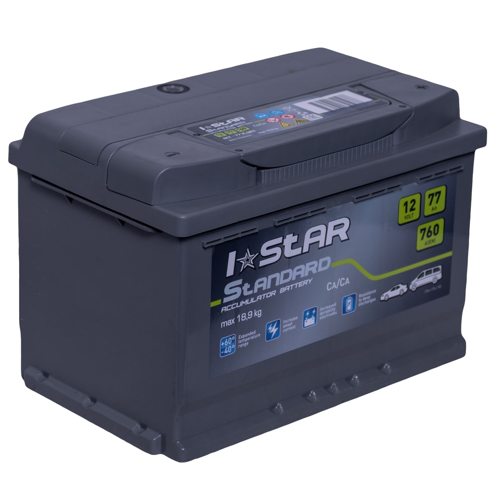 Акумулятор стартерний 6СТ-77 АПЗ I STAR Standard (-/+)